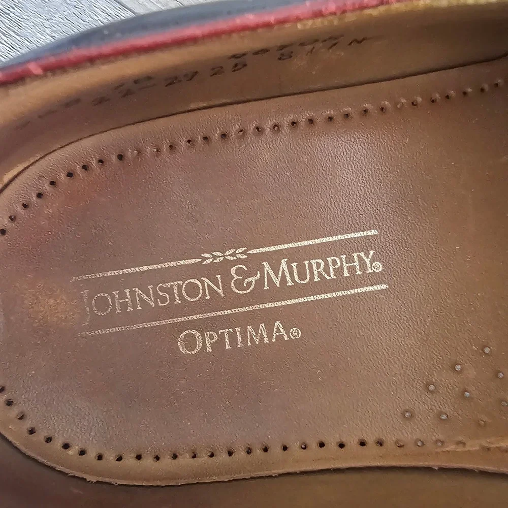 Johnston & Murphy Optima 46908 9.5D Burgundy Wingtip Oxford Shoes USA Made VTG‎